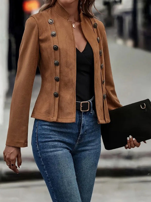 Women's Brown Double-Breasted Winter Jacket
